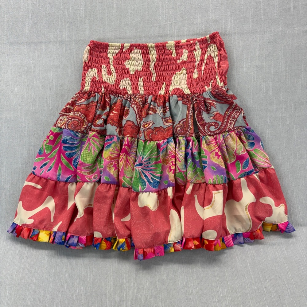 Karma Highway Skirt Womens One Size Tiered Ruffle Mini Multicolor Paisley Floral